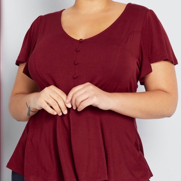 Red Flutter Sleeve Vneck top - Picture 1 of 2